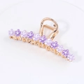 Golden alloy shark hair clip with purple floral patterns and pearl embellishments - HS02265 Purple
