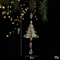 Golden wrought iron Christmas tree ornament with elegant beads and crystal droplet decor - Gold Christmas Tree Style
