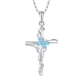 Collana a croce in argento S925 con pendente a farfalla blu e zirconi cubici scintillanti - 40+5cm / Argento 925 / Croce a farfalla blu argento (23328--Blu)