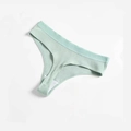 Mint green ribbed thong for women featuring soft breathable cotton fabric - Bean Green