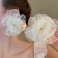 Elegant white fabric flower earrings with gold stamens and beads for a sweet floral look - 98# Silver Needle - White