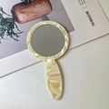 Portable cream marble patterned cellulose acetate handheld makeup mirror with sleek handle - 5#Beige