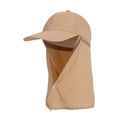 Khaki sun hat with neck flap and face cover featuring breathable side mesh panels - Khaki
