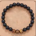 Matte black onyx beaded bracelet with three golden tiger eye stones on gift card - Matte Tiger Eye Without Charm Style