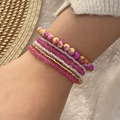 Pink and gold multi-layer bohemian seed bead bracelet set worn on wrist - Pink White Gold Splash Ink Style(8#)