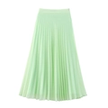 Elegant mint green high waist pleated midi skirt featuring detailed vertical fold texture - XS / Light Green
