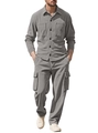 Graues Herren-Cordset mit Hemd mit zwei Taschen und Cargo-Hose mit mehreren Taschen - S / Grau