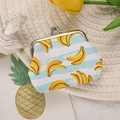 Banana print fabric coin purse with blue stripes and metal clasp closure - 3010 Banana Blue Stripes