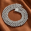 Zilveren hiphop Cubaanse ketting 12mm met pave kristallen op bruine satijnen stof - 18 Inch (45cm) / Zilver