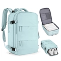 Mochila de viaje azul claro de gran capacidad con compartimento zapatos y multibolsillos - Cremallera Doble Horizontal / Azul cielo