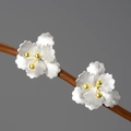 Exquisite 925 silver begonia flower stud earrings with gold and silver two-tone finish - Silver and Gold Two-tone