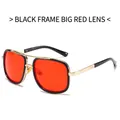 Lunettes de soleil aviateur tendance avec monture métal noir et or et verres rouges - Monture Noire Verres Rouges