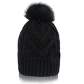 Winter black knit beanie for men and women with a fluffy pompom and thick thermal lining - One Size / Black