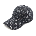 Détail de la casquette de baseball à paillettes noires montrant le tissu en tweed - M(56-58cm) / Noir