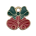 Ciondolo di Natale con due campanelle rosse, fiocco verde e finitura dorata per DIY - Stile Campanello Rosso (19559) / 1 pezzo (15x16mm)