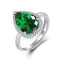 Adjustable silver ring featuring a pear-cut green gemstone with clear zircon halo - Adjustable Open / Green Zirconia