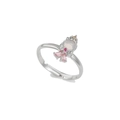 Dettaglio dell'anello regolabile argento con opale bianco e pietre rosa a goccia - Argento-Stile Bocciolo di Fiore