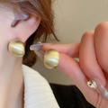 Matte gold semi-sphere stud earrings with a vintage minimalist design for women - Matte Gold Hemispherical Earrings (2#)