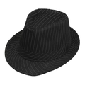 Classic black trilby hat with white pinstripes featuring a fedora style crown and narrow brim - One Size / Black