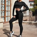 Set yoga nero senza cuciture con top a maniche lunghe e leggings a vita alta fitness - XS / Nero