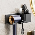Dark grey wall-mounted hair dryer holder with multi-functional storage bucket and cable hook - Large (808) / Metallic Grey