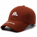 Caramel brown baseball cap with white embroidered AL letters and curved brim style - Adjustable / Caramel color
