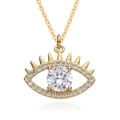 Detailed view of 18K gold plated evil eye pendant necklace with sparkling zircon inlay - Eyelash Eye Shape Style (D184)