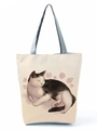 Close-up of canvas tote bag with cute sleeping cat print and pink floral details - Cat and Rose Print (hl3562)