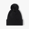 Berretto da donna in maglia nera con pompon in ecopelliccia e risvolto a coste - Taglia unica / Nero