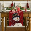 Red Christmas table runner featuring snowman pattern and Let it Snow festive text - Solid Red Snowman