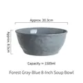 French style grey-blue ceramic soup bowl with hand-hammered texture and 1500ml capacity - Forest Grey Blue 8 Inch Soup Bowl