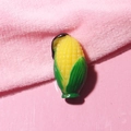 Realistic yellow and green resin corn charm for DIY crafts on a pink background - with Hook / Corn with Leaves