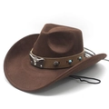 Klassieke donkerbruine vilten cowboyhoed met stierenkop gesp en turquoise accenten - M (56-58cm) / Bruin