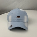 Vintage light blue distressed baseball cap with Hi embroidery and wide curved brim - One Size (54-60cm) / Blue