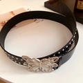 Black leather waist belt with silver rivets and a large butterfly buckle design - 9# Waist Chain - Black Butterfly
