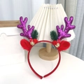 Christmas reindeer antler headband with purple sequins, red fur, and gold bells decor - Purple