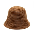 Detailed view of the hollow honeycomb knit pattern on a caramel brown sun hat - Hollow Mesh Style / Dark Khaki