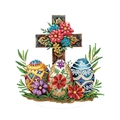 Pintura de diamante DIY de Pascua con cruz, huevos coloridos y flores decorativas - Adorno combinado de cruz colorida