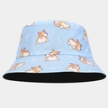 Detail of light blue bucket hat with cute corgi pattern and reversible black interior lining - Pale Blue Corgi Bone(4#)