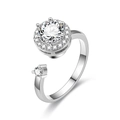 Verstellbarer Halo-Ring in Silber mit rundem Kristall und seitlichem Diamant-Akzent - Strass Pavé Drehbar / Einstellbar Offen / Silber