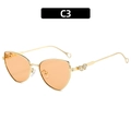 Cat-Eye Herz-Sonnenbrille mit goldenem Metallrahmen und bernstein-orangen Gläsern - Goldener Rahmen Champagner Gläser
