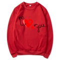 Red crewneck sweatshirt with heart puzzle print and long sleeves in size M - Red (Pattern 2)