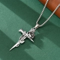Detailed macro view of a silver hip hop necklace featuring a cross and rose pendant design - Cross Rose Flower Pendant