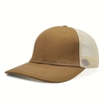 Brown and beige mesh trucker hat with a curved brim for casual outdoor activities - Khaki/Beige Mesh