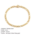 4mm Figaro chain bracelet in 14K gold stainless steel finish for women - 4mm-16.5cm