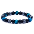 8mm blue tiger eye and hematite beaded bracelet with adjustable woven rope - Blue Tiger's Eye & Hematite Elastic Style (Style-06)