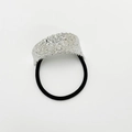 Detail of silver irregular pleated metal piece on black high-elastic punk style hair tie - Wrinkled Silver Rhombus