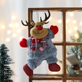 Decorazione natalizia con renna appesa, vestito di peluche grigio e sciarpa rossa - Stile Alce