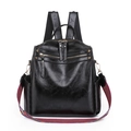 Sac à dos chic en cuir PU noir avec bandoulière tissée colorée et détails dorés brillants - Noir