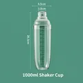Clear 1000ml PC shaker bottle with precise measurement markings for cocktail mixing - 1000ml 4-Section Shaker Cup